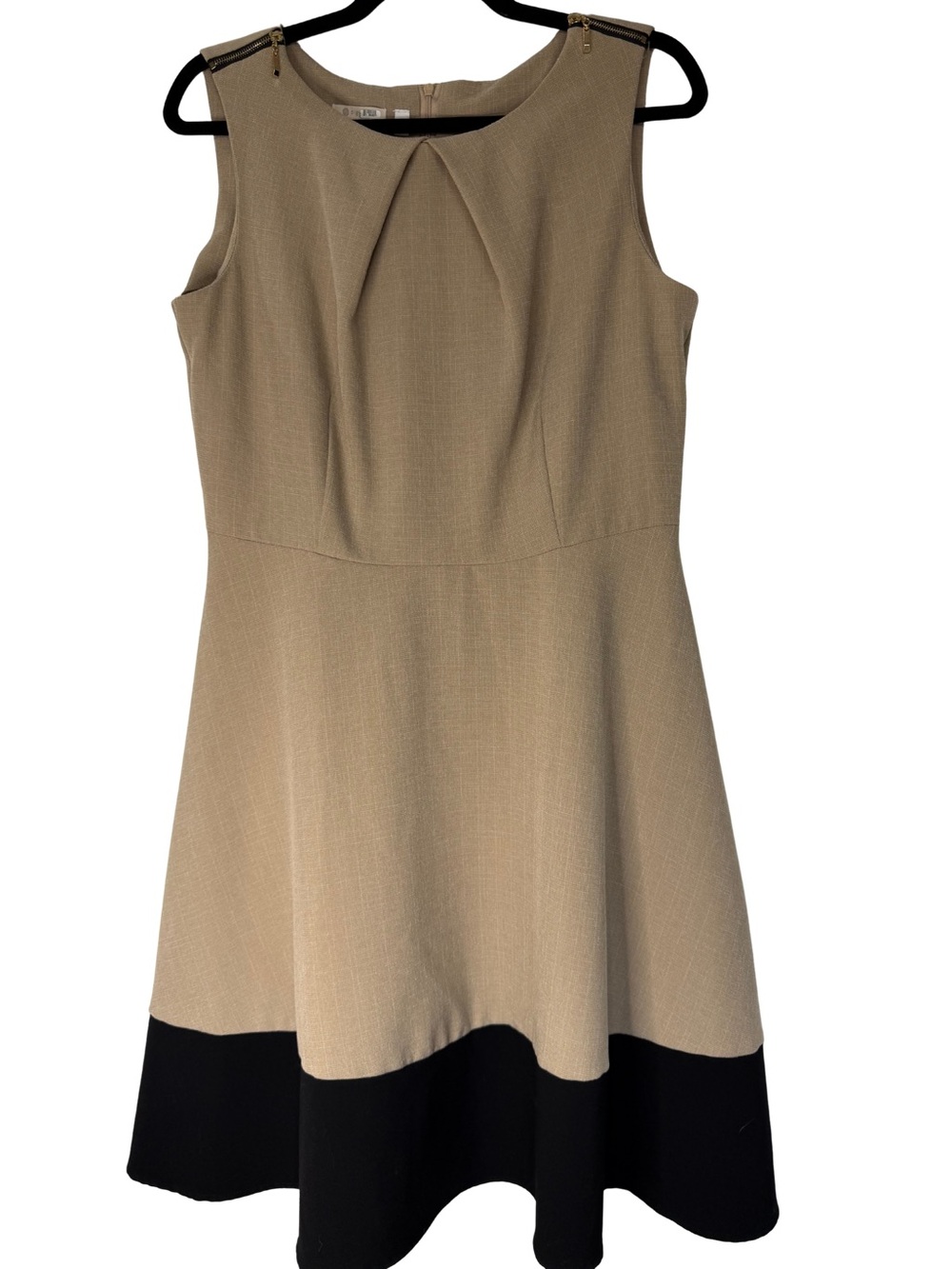 Signature Darby Colorblock Tan Black Fit & Flare Dress 14